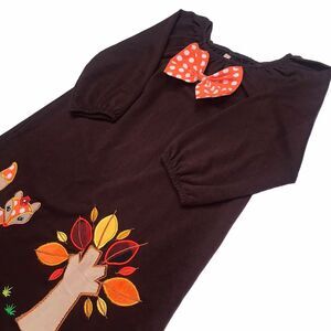 LeLe Vintage Brown Dress Girls 7/8 Fall Photo shoot Appliqué Embroider Fox‎ Bow
